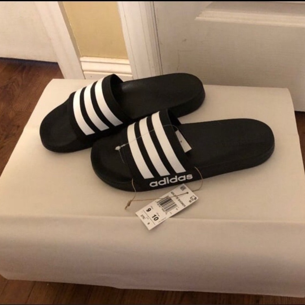 Adidas Adilette Shower Slides Black/White, Men's Size 10, NWT